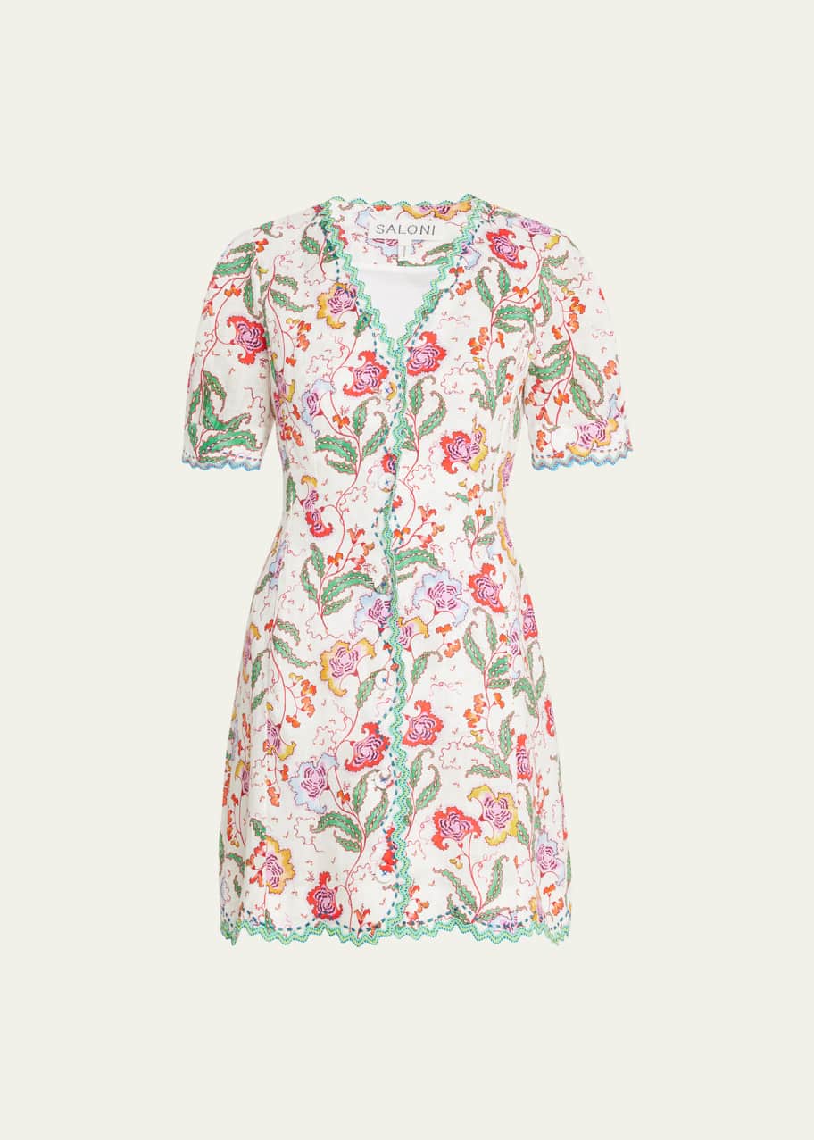 Saloni Marlee Short Embroidered Linen Dress - Bergdorf Goodman