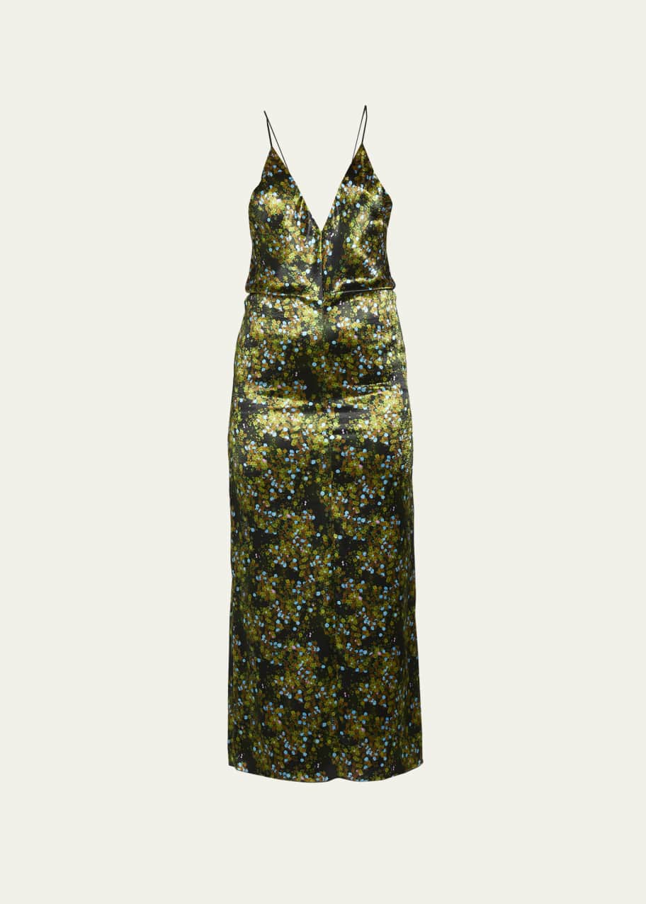 black dress with hole on chest with gold chain 70s Black Maxi Dress Halter Style w-Open Back and Gold Chains by Funky