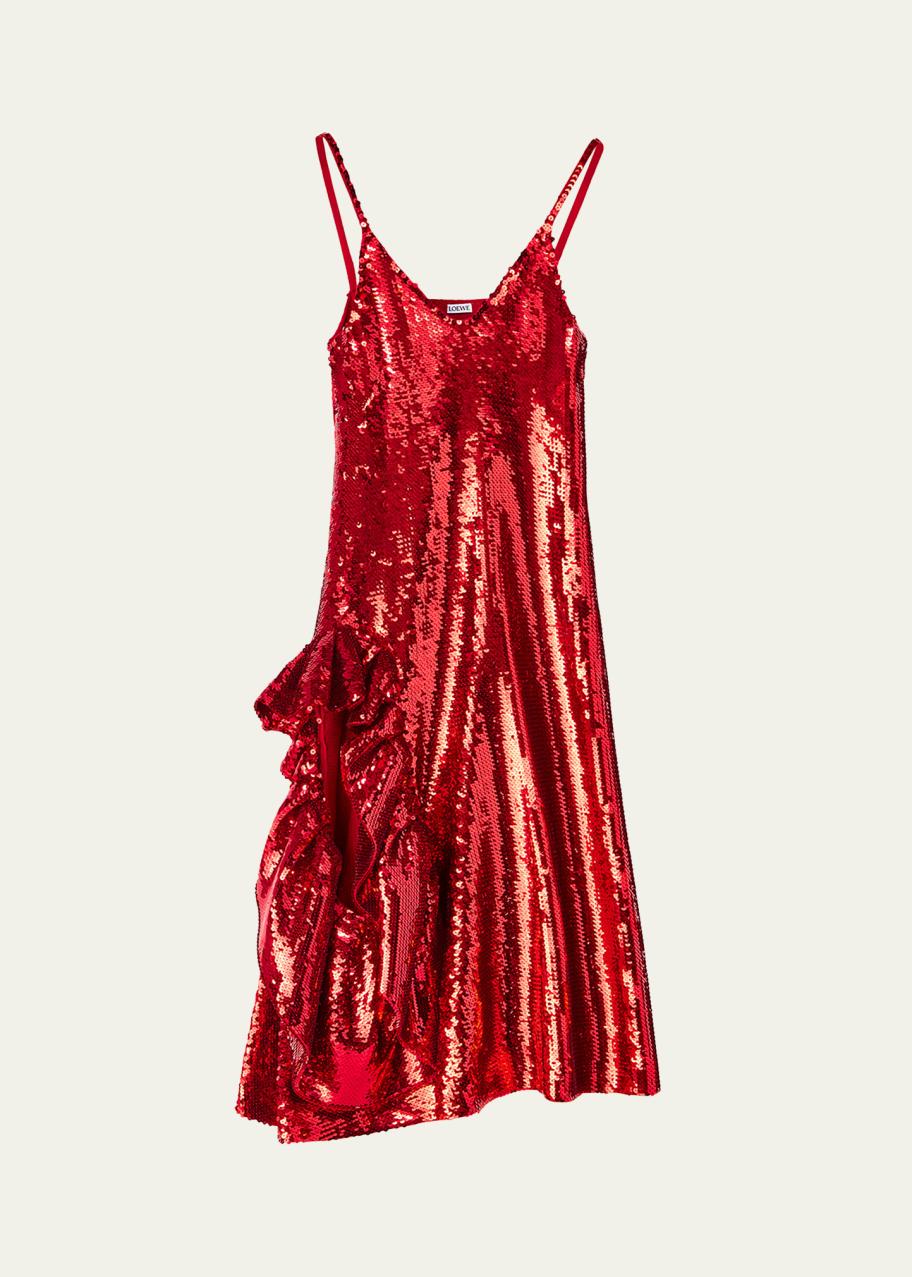 Loewe Sequined Ruffle Wool Midi Dress - Bergdorf Goodman