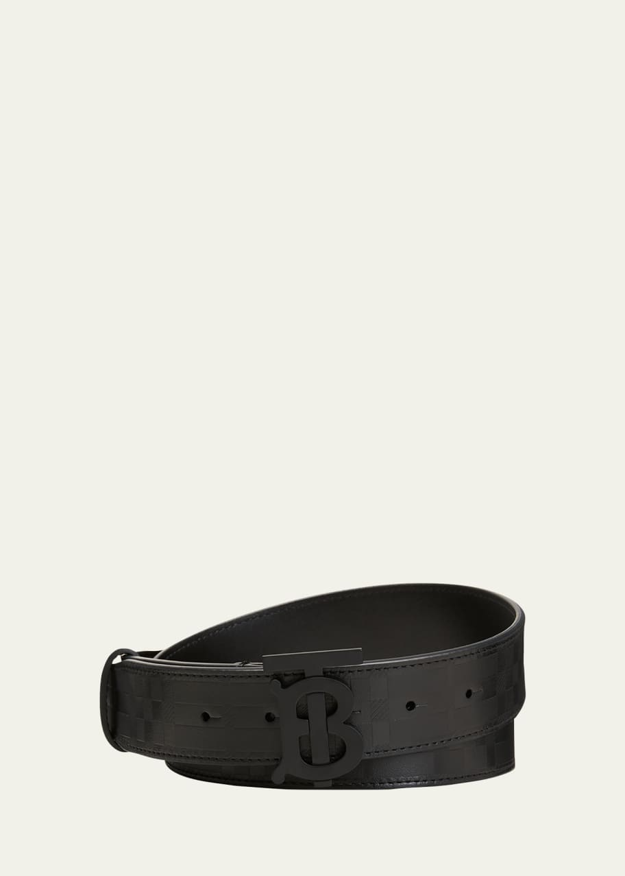 Burberry Men's Tonal Check TB-Logo Buckle Belt - Bergdorf Goodman