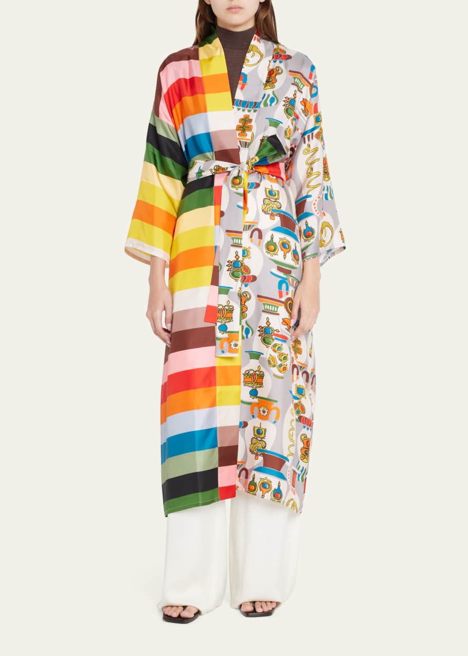 Kimono Ohana さん専用　紅葉　流泉　/867 Rianna + Nina Kosmima Mixed-Print Belted Silk Kimono - Bergdorf