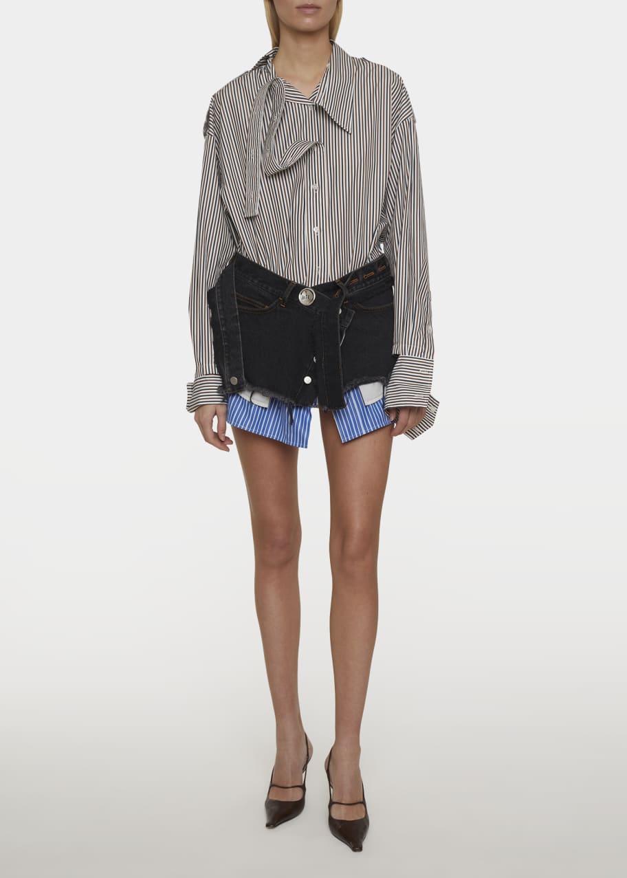 MERYLL ROGGE Denim Mini Wrap Skirt with Stripe Shirting - Bergdorf  