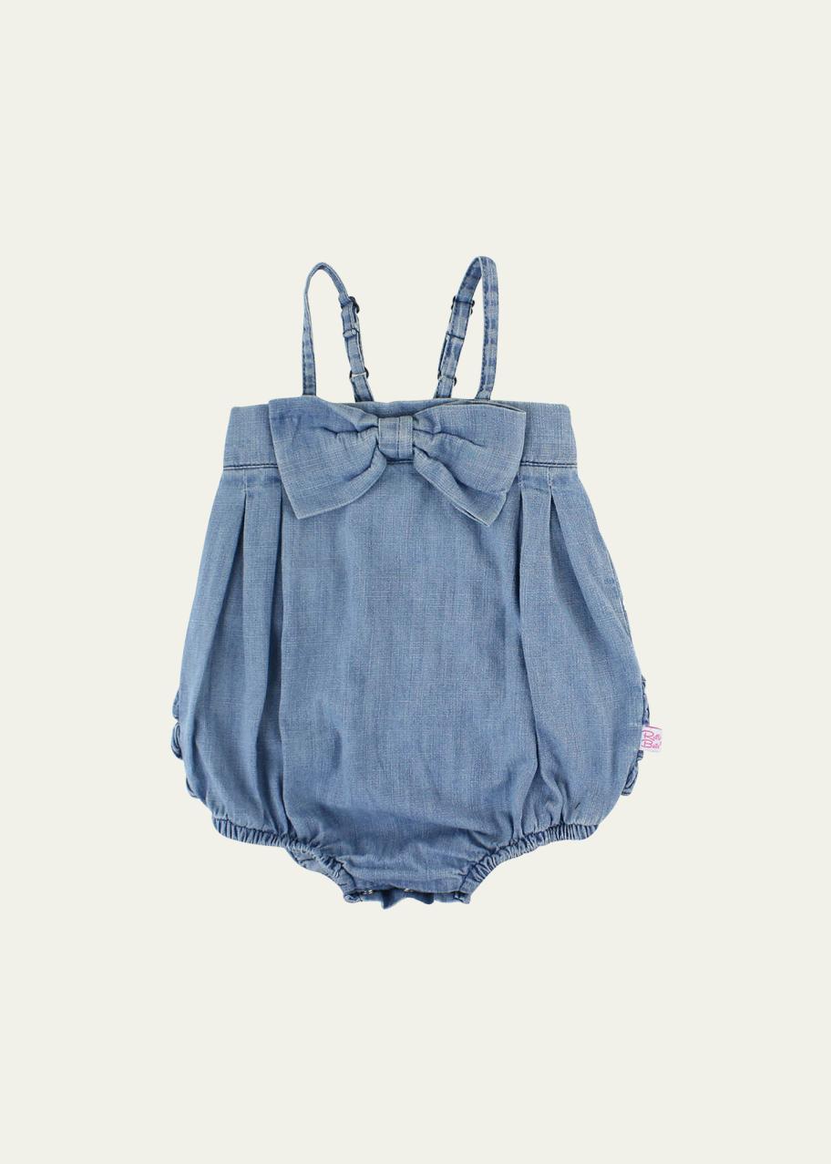 RuffleButts Girl's Bow-Front Denim Romper, Size Newborn-2T - Bergdorf ...