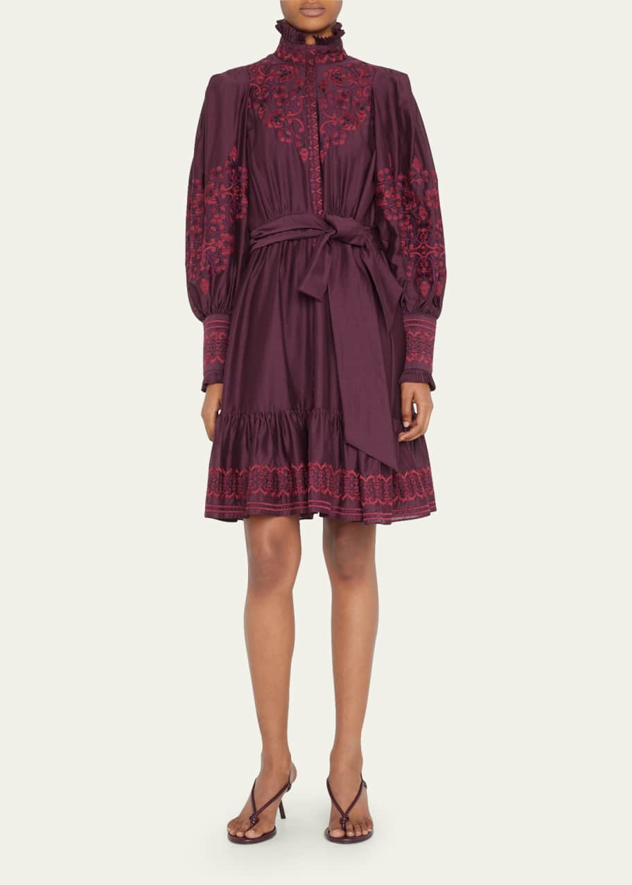 Kobi Halperin Cheryl Floral-Embroidered Ruffle-Trim Dress - Bergdorf Goodman