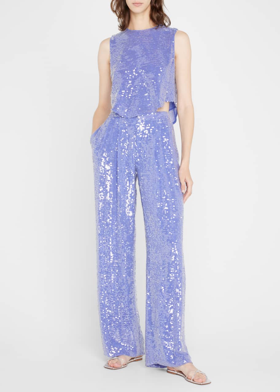 LAPOINTE Sequin-Embellish Pleated Trousers - Bergdorf Goodman