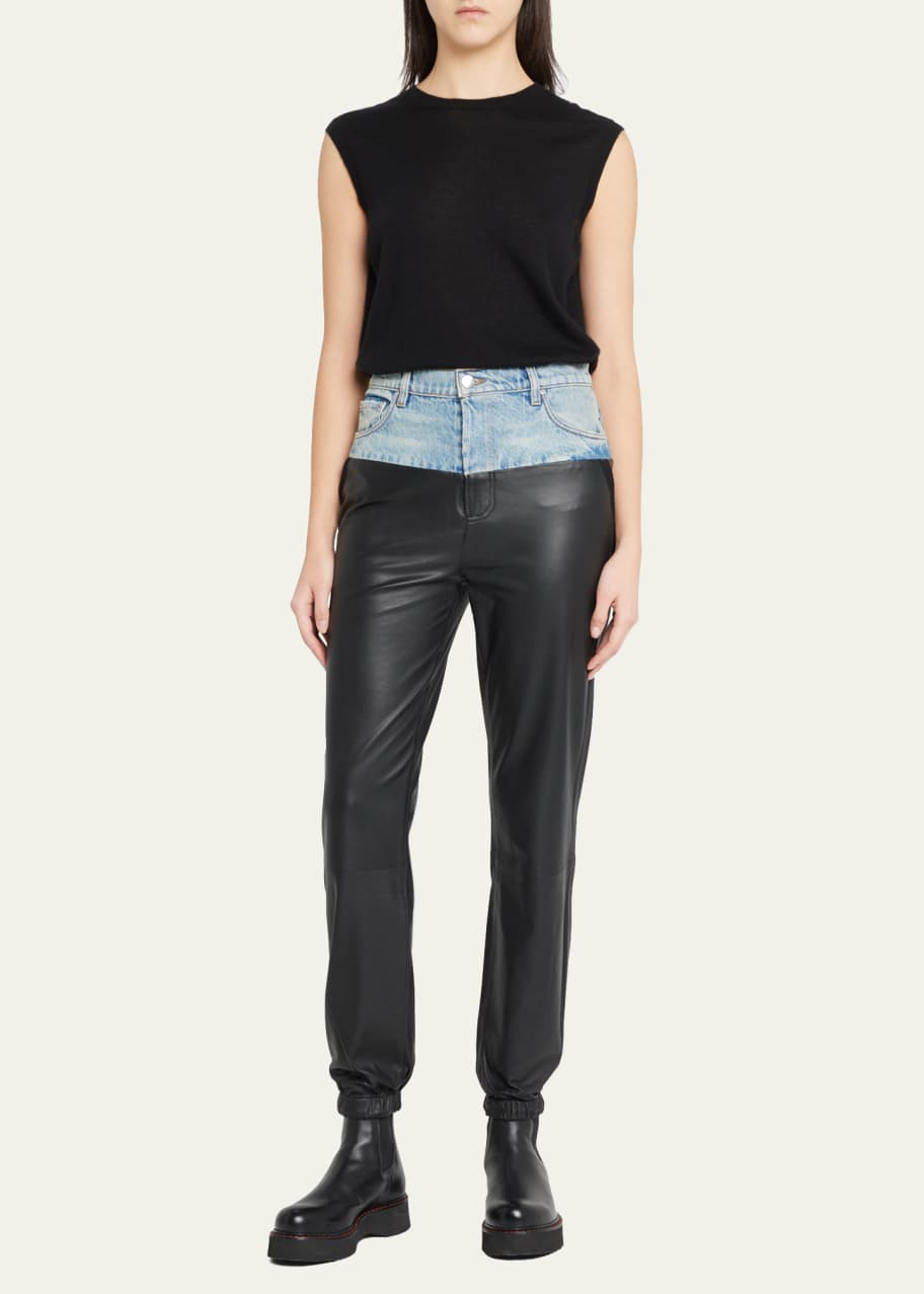Amiri Hybrid Denim Waist Leather Sweatpants - Bergdorf Goodman