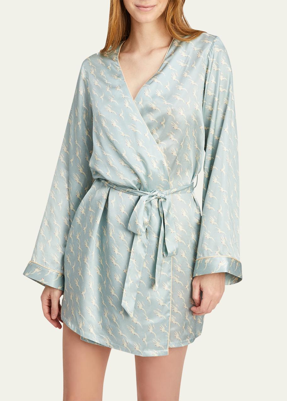 Morgan Lane Langley Short Bird-Print Robe - Bergdorf Goodman