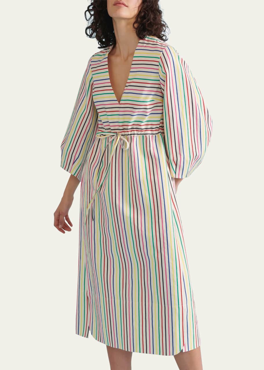 rosie assoulin golden afternoon striped linen midi dress us 4 Drop Me A Note striped seersucker midi dress - yellow