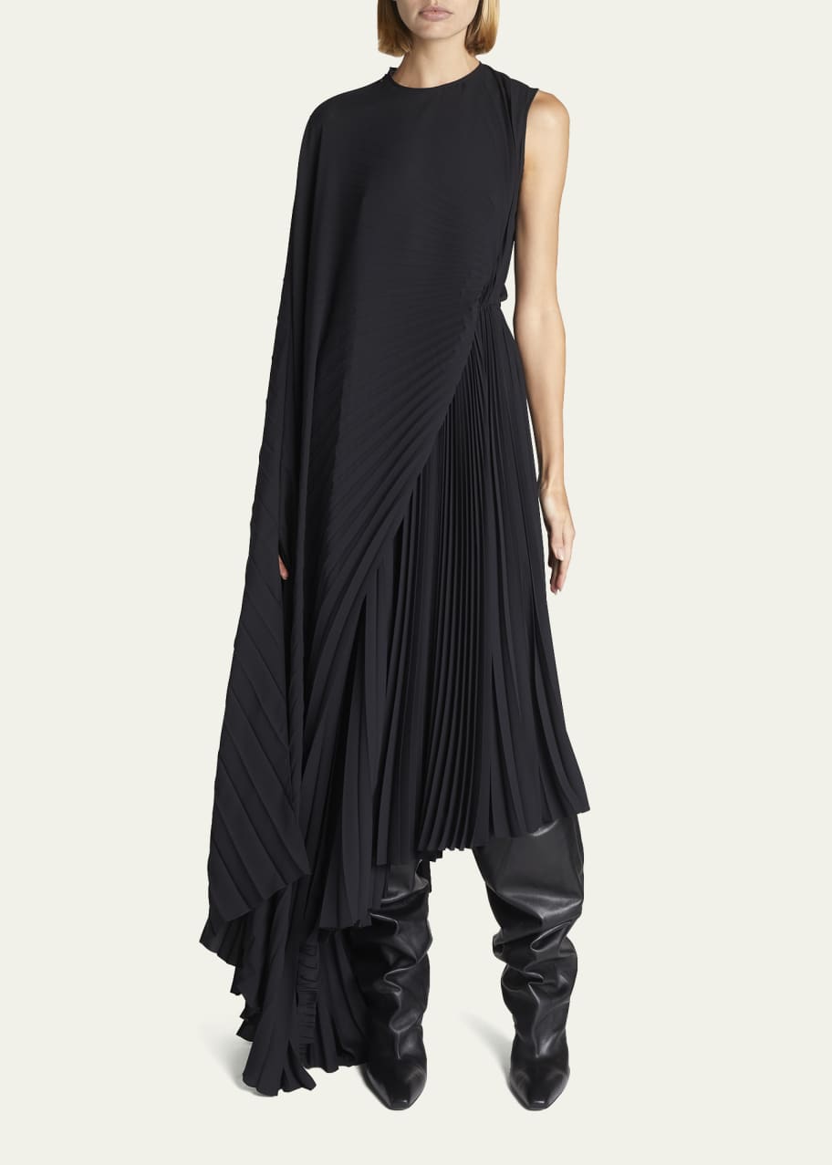 Balenciaga Asymmetric Pleated Cape Maxi Dress - Bergdorf Goodman