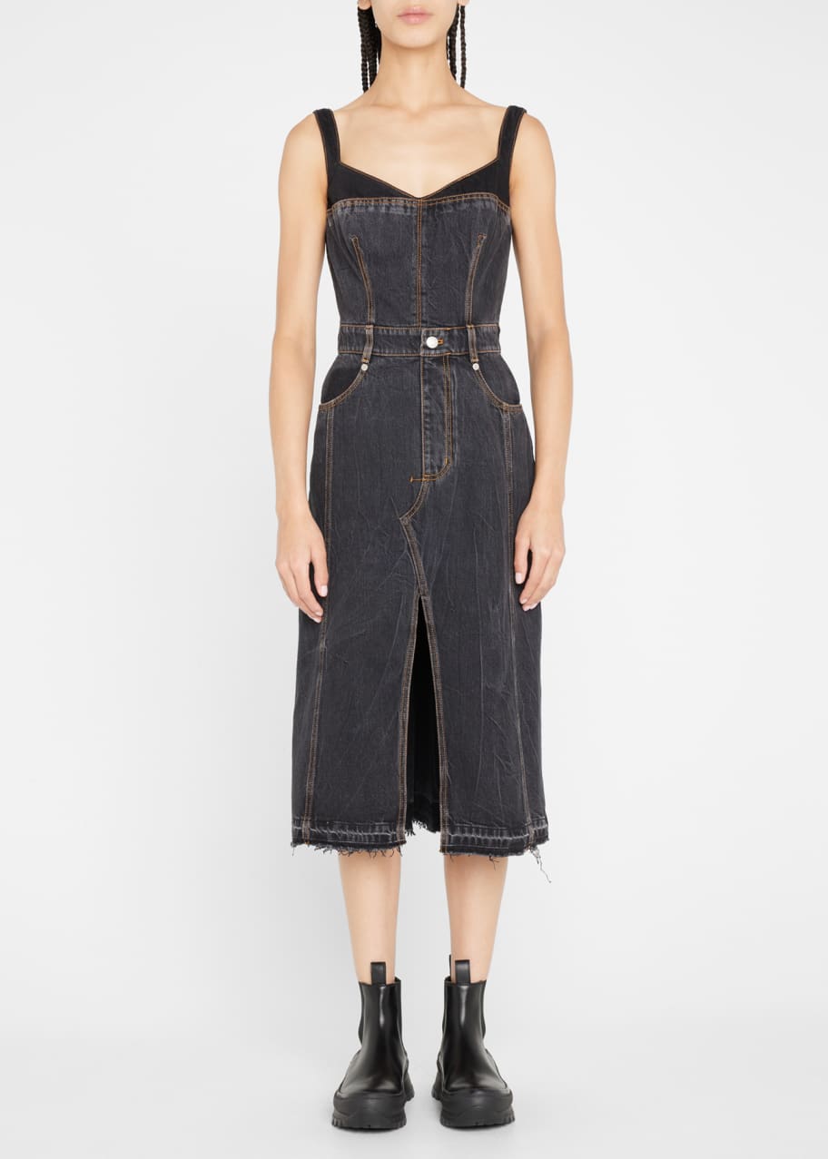 McQueen Denim Corset Midi Dress - Bergdorf Goodman