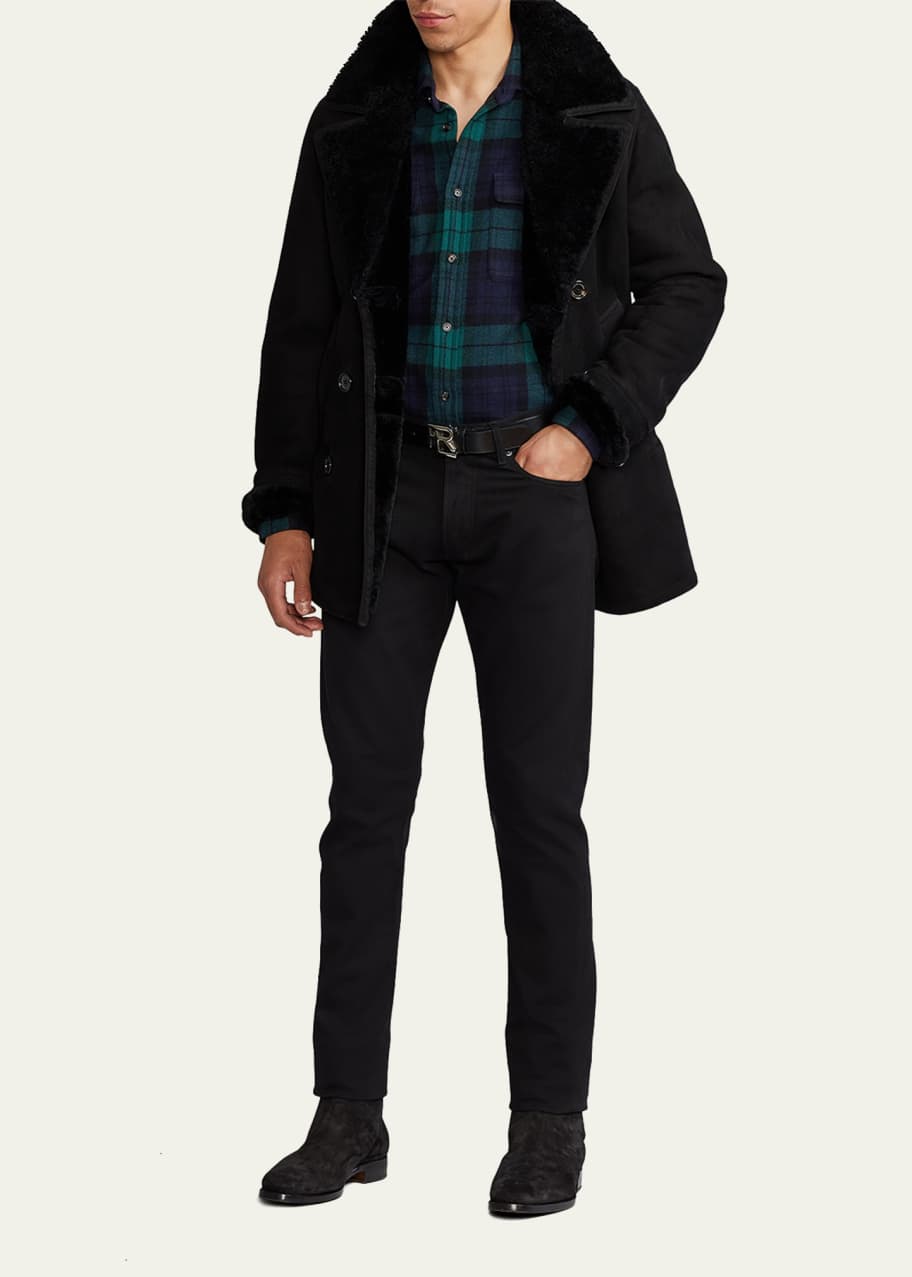RRLダブルアールエルSeaberg Peacoatムートンコート ネイティブ柄 RRL by Ralph Lauren Seaberg Shearling Pea Coat Grey / Brown Multi