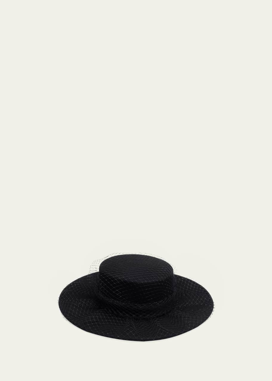 Eugenia Kim Lena Boater Hat w/ Veil Overlay - Bergdorf Goodman