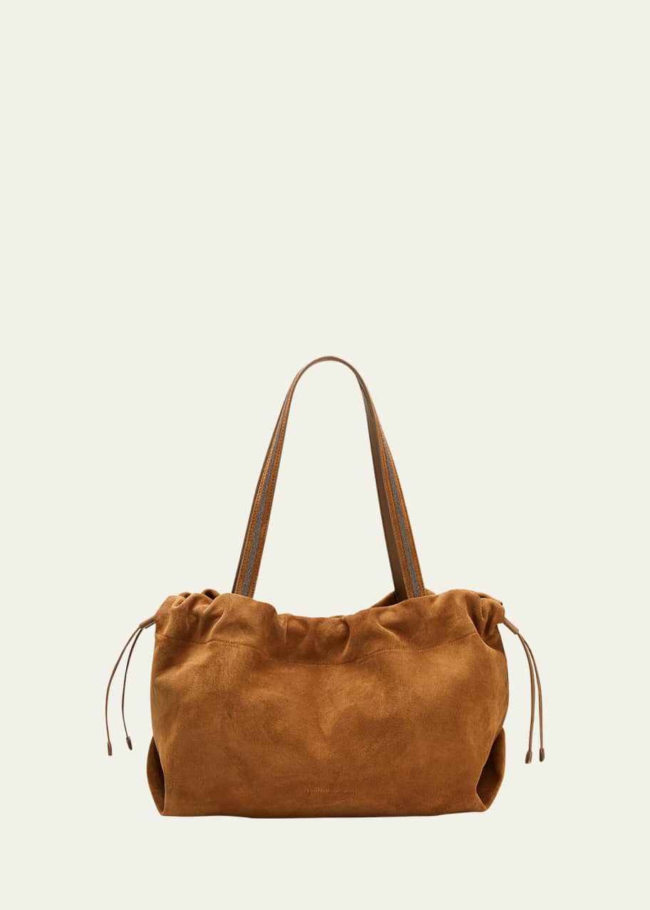 Brunello Cucinelli Monili Drawstring Suede Tote Bag