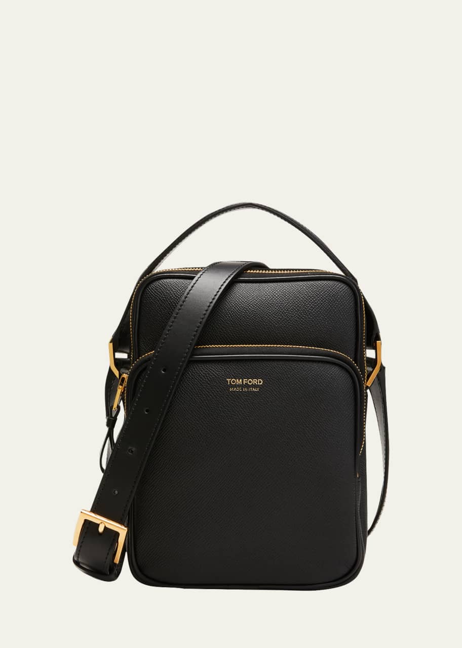 Image 1 of 1: Men's Leather Double Zip Messenger Bag