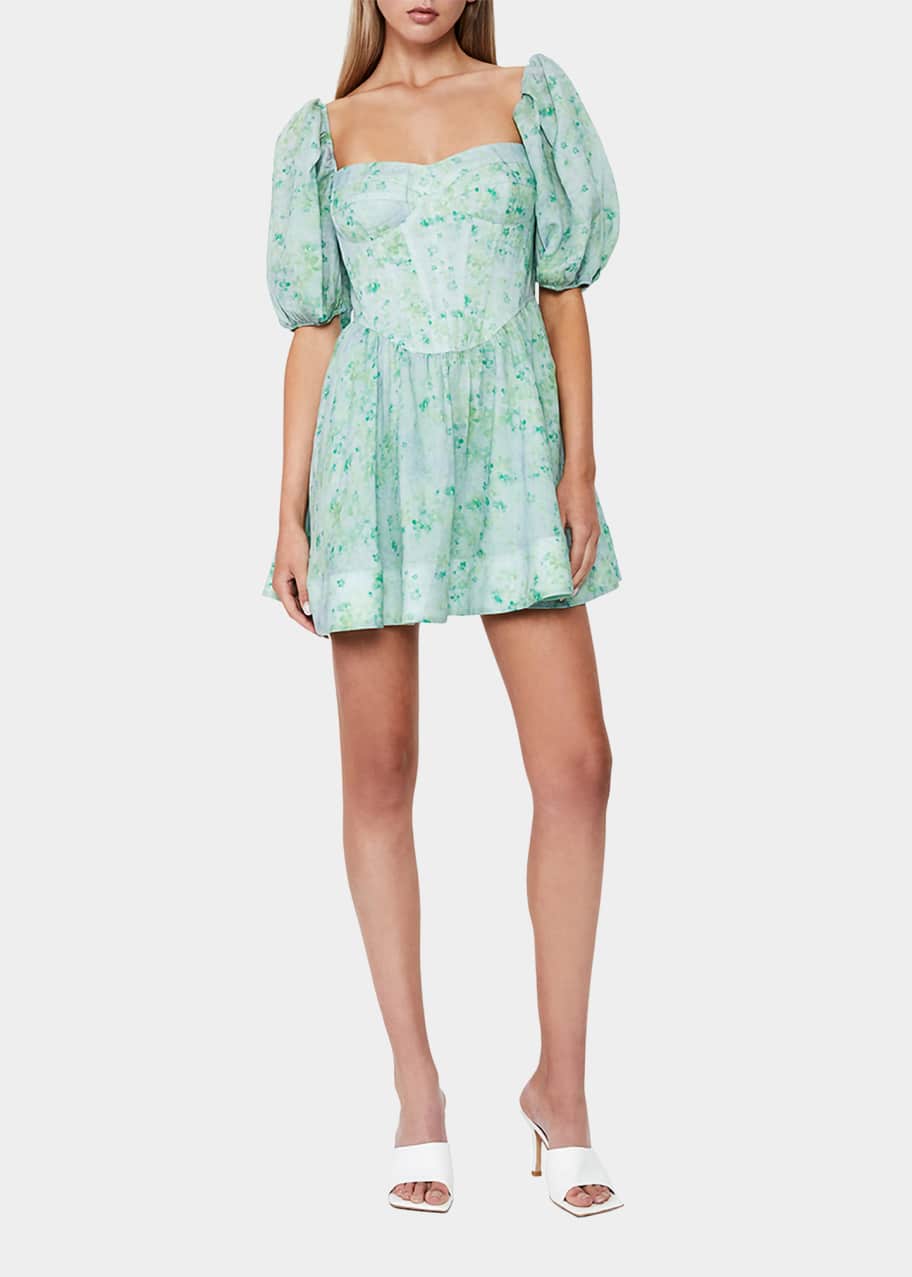 Bardot Kiah Floral Puff-Sleeve Corset Mini Dress - Bergdorf Goodman