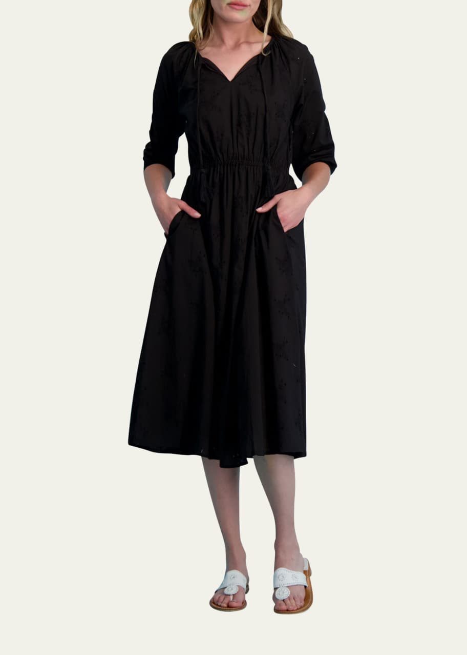 Ysolde Three Quarter Sleeve Chain Pattern Midi Dress