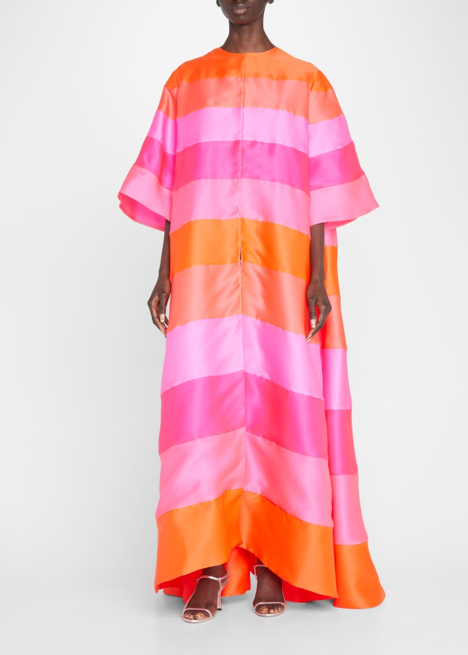 CHRISTOPHER JOHN ROGERS Stripe Colorblock Oversized Silk Opera Coat ...