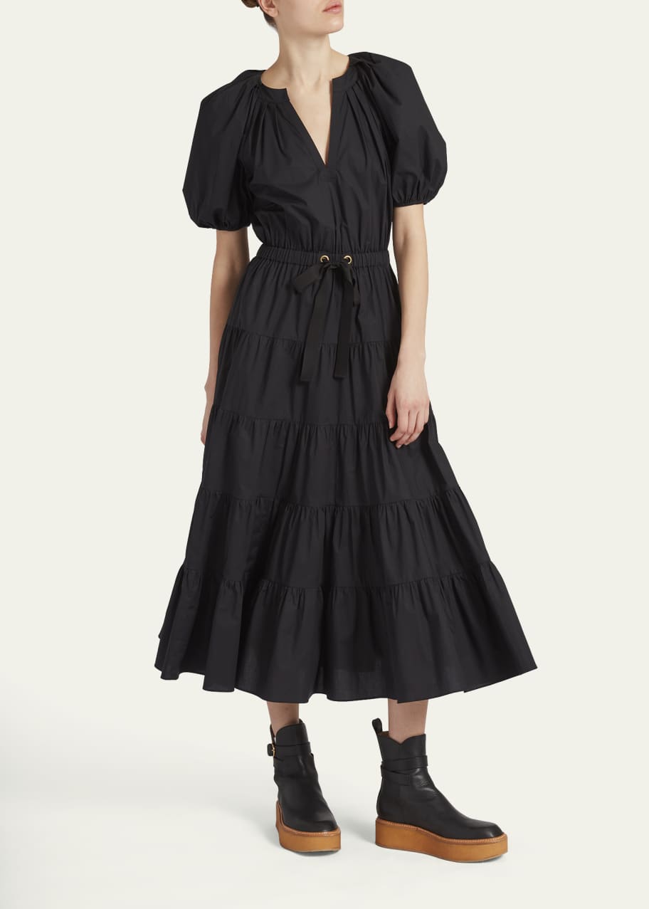 Ulla Johnson Olina Tiered Midi Cotton Dress with Pockets