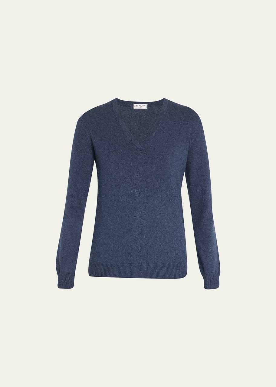 BRUNELLO CUCINELLI Vネックセーター ブルー Brunello Cucinelli Ribbed V-neck Sweater | Blue | FARFETCH
