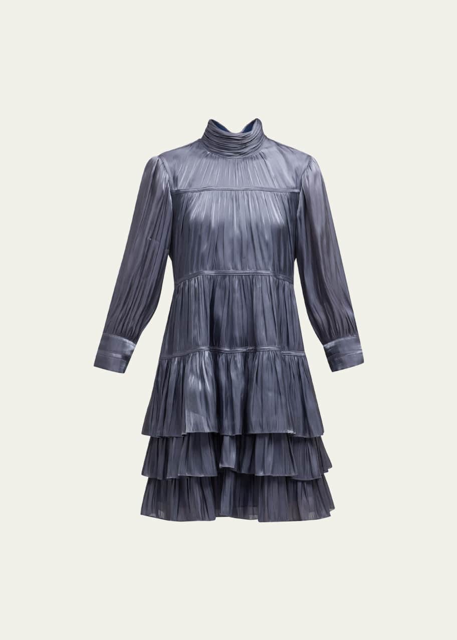 Cinq a Sept Riva Satin Plisse Tiered Turtleneck Mini Dress - Bergdorf  Goodman