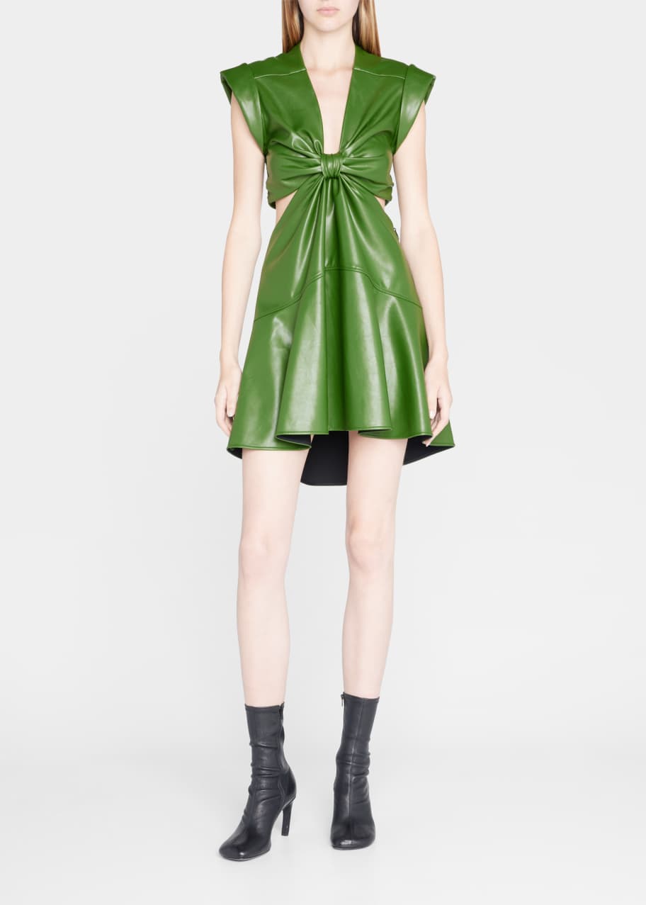 Image 1 of 1: Lexi Front-Gathered Faux Leather Cut-Out Mini Dress