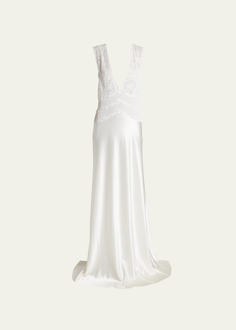 Saint Laurent Lace Panel Satin Combo Silk Gown - Bergdorf Goodman