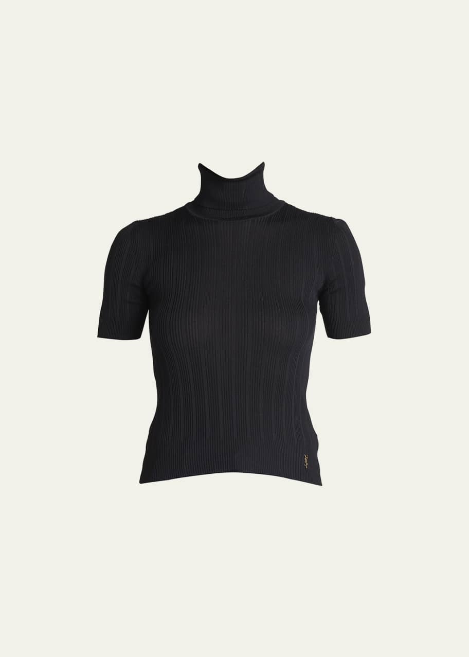 Saint Laurent Rib Short-Sleeve Silk Turtleneck Sweater - Bergdorf