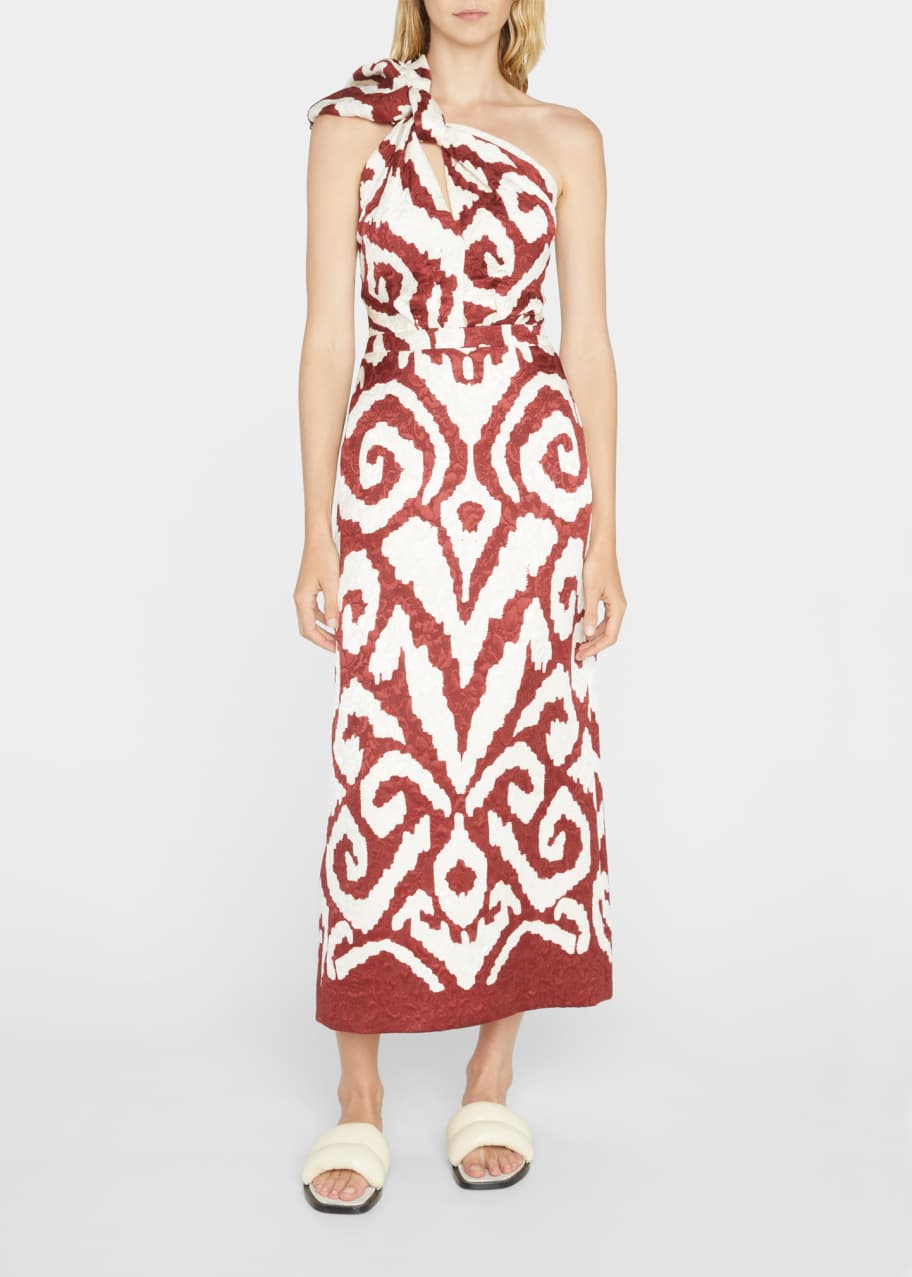 Johanna Ortiz Lagunas De Amor Knotted One Shoulder Midi Dress