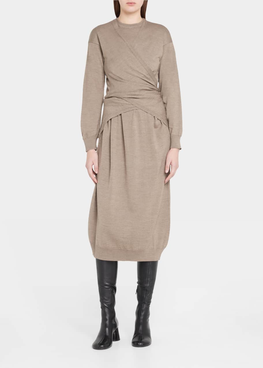 LEMAIRE Wrap Long-Sleeve Wool Dress - Bergdorf Goodman