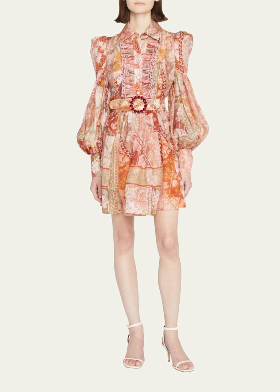Zimmermann Floral RUffled Button-Front Tuxedo Dress with Balloon Sleeves -  Bergdorf Goodman