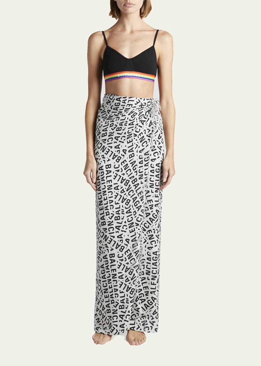 Balenciaga Pareo Logo Strip-Print Silk Maxi Wrap Skirt - Bergdorf Goodman