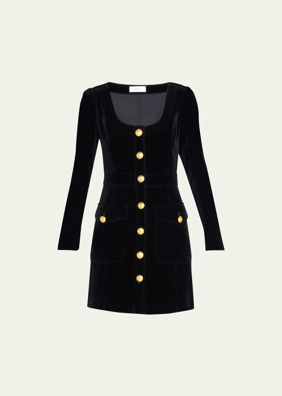 black velvet button dress mini Balmain // Velvet Padded Shoulder Dress – VSP Consignment main image 1