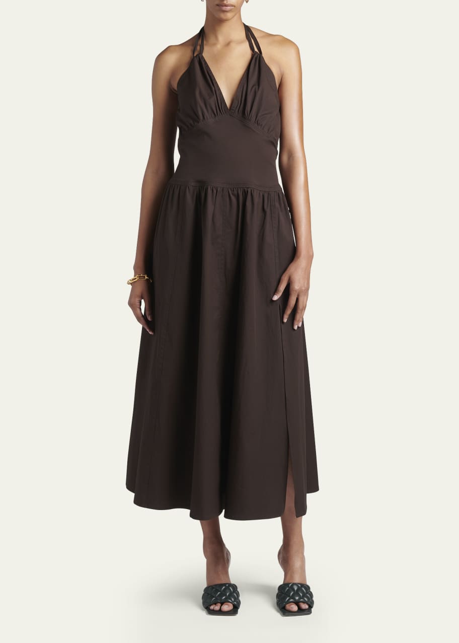 Bottega Veneta Side-Slit Poplin Halter Midi Dress - Bergdorf Goodman