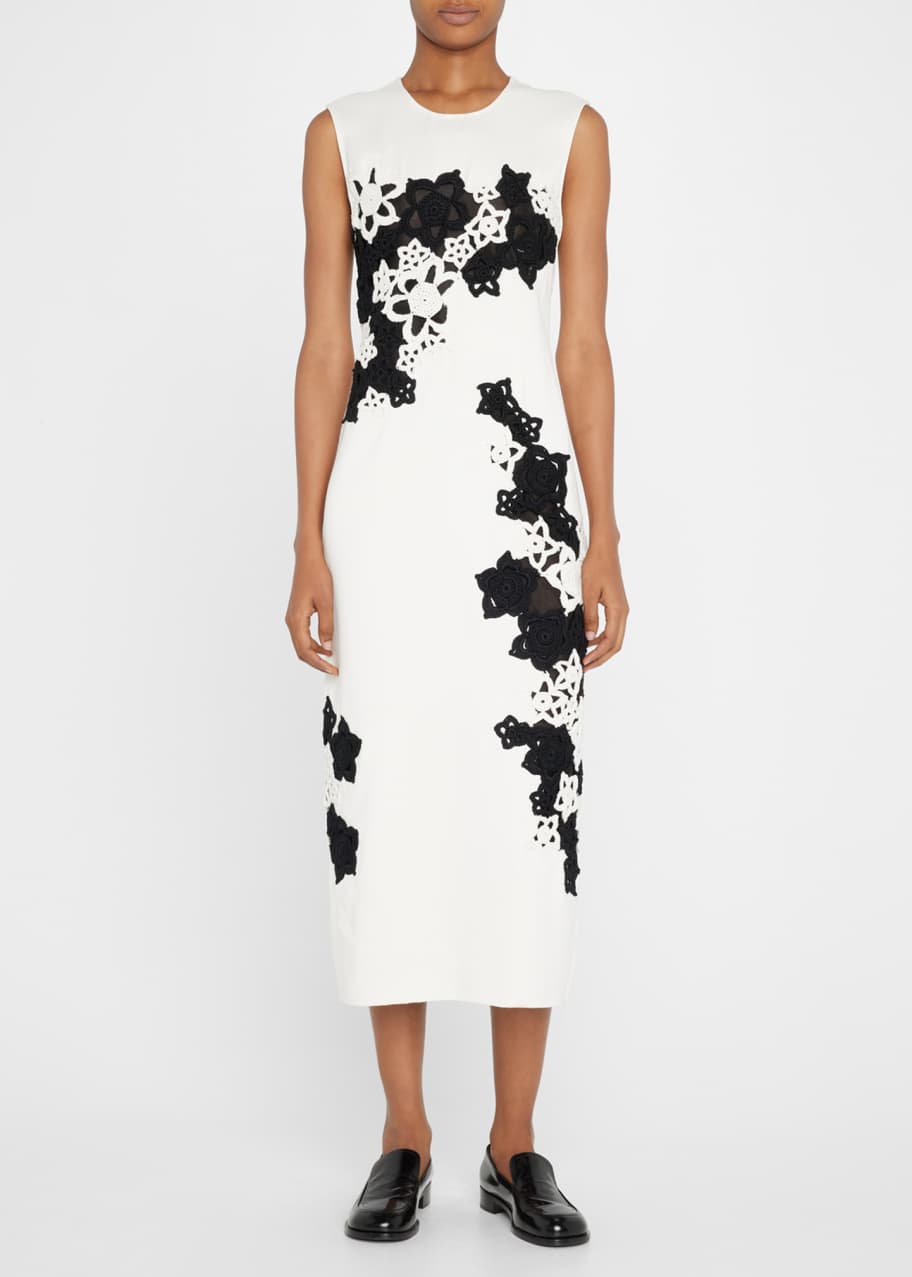 Image 1 of 1: Contrast Floral Crochet Sheath Dress