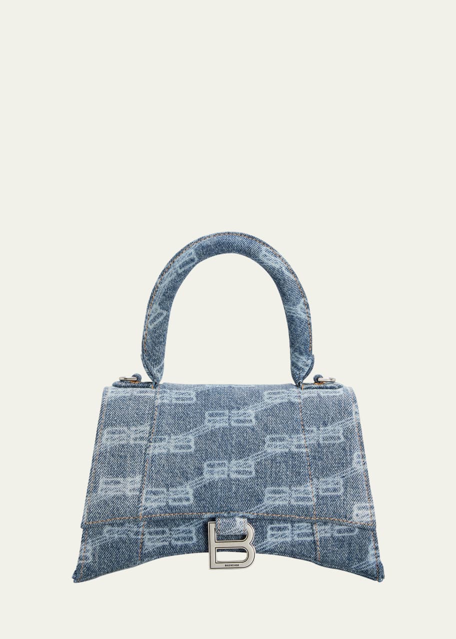 Balenciaga Hourglass Small Monogram Denim Top-Handle Bag