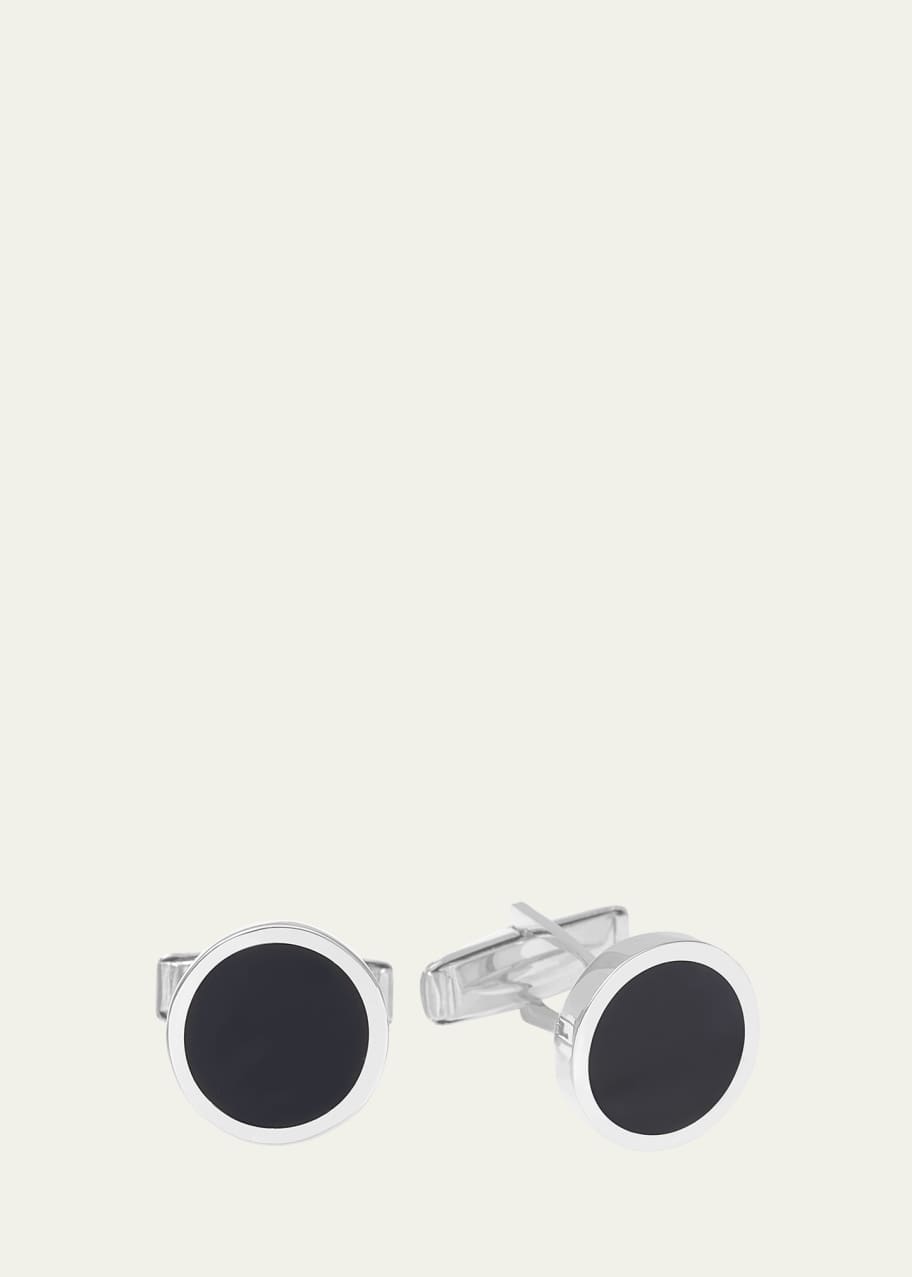 Image 1 of 1: Men's 14K White Gold Black Onyx Cufflinks