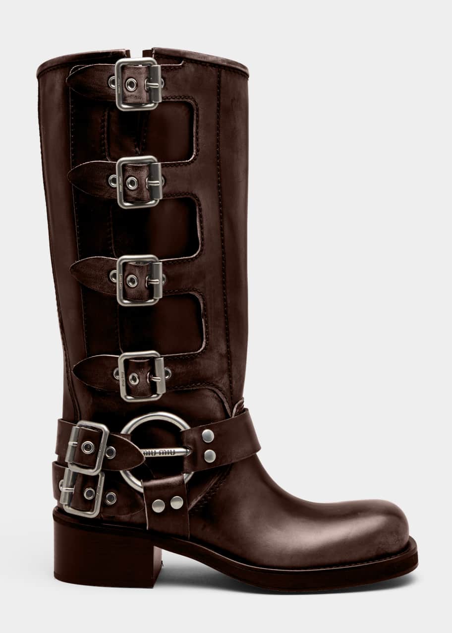 Miu Miu Calfskin Multi Buckle Tall Moto Boots Bergdorf Goodman