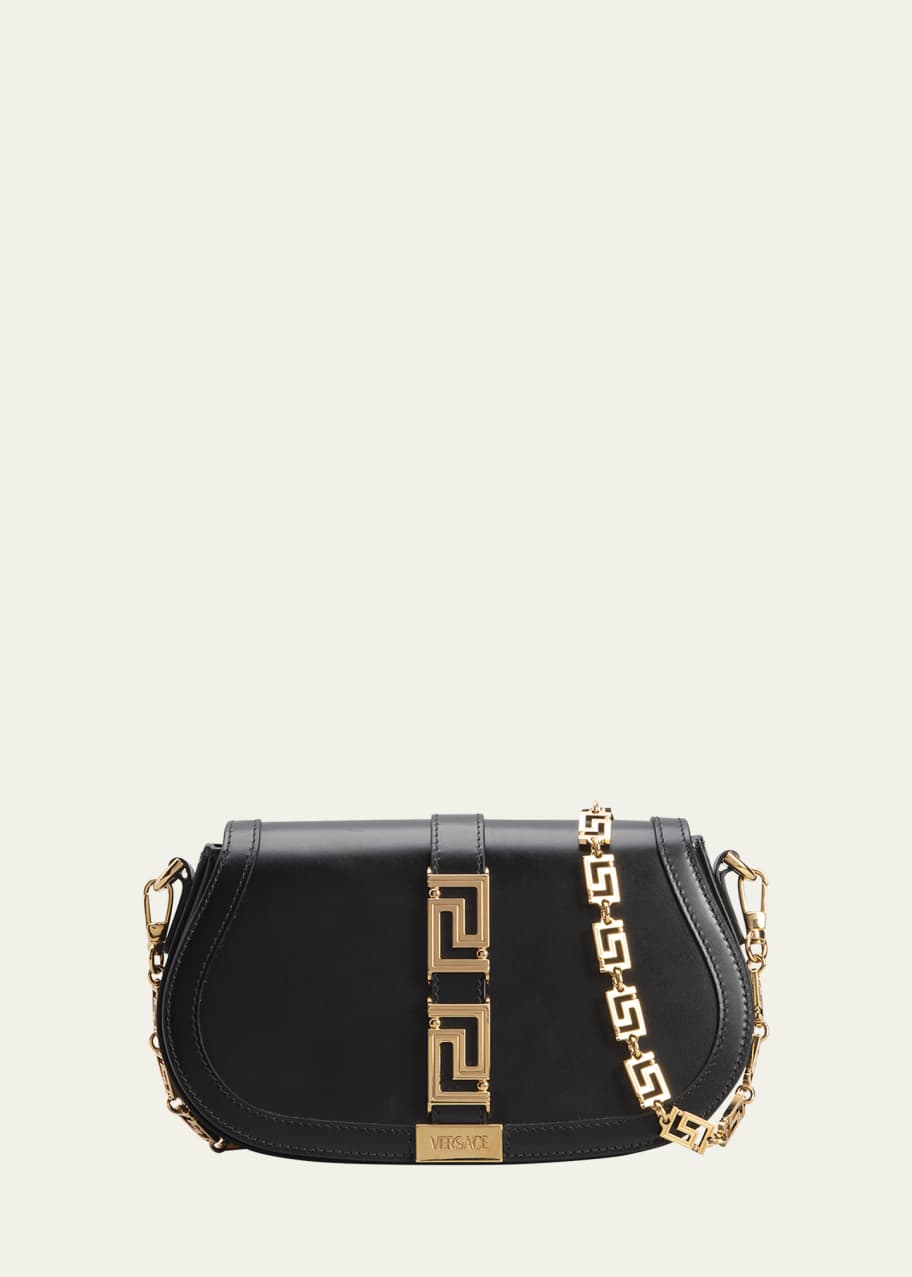 Image 1 of 1: Greca Goddess Medium Leather Shoulder Bag