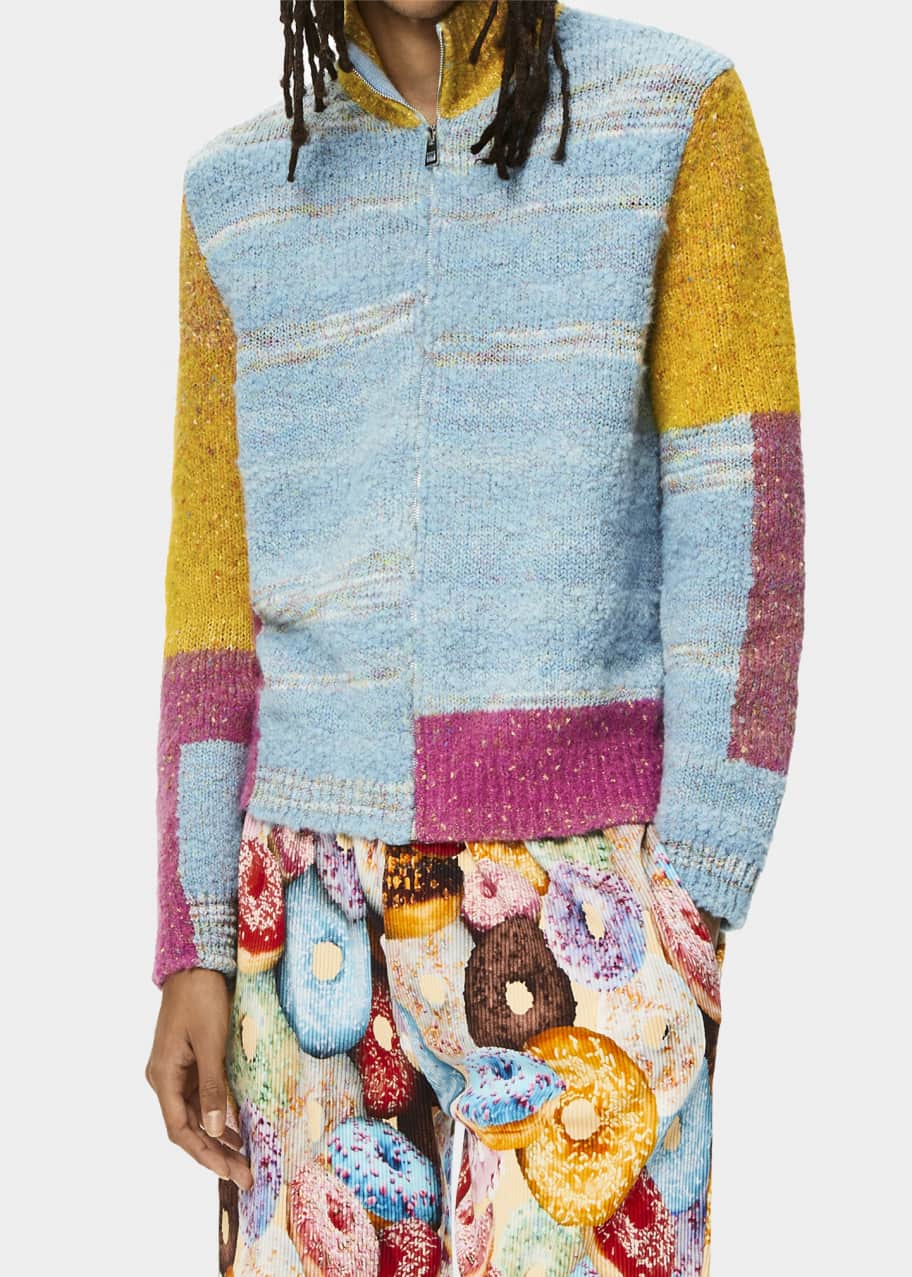 Men's Heathered Colorblock Zip Cardigan Sweater