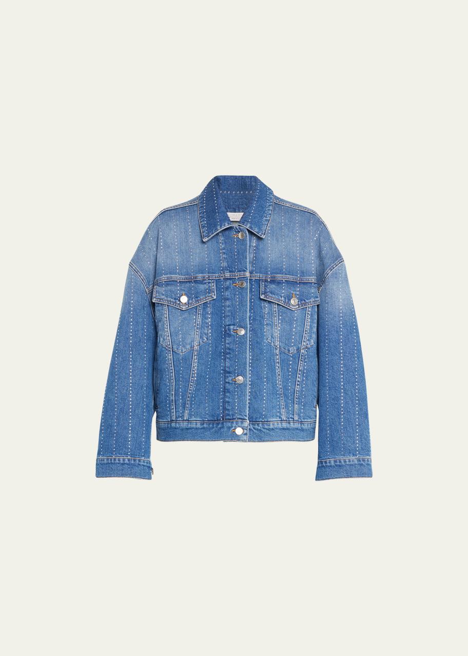 Stella McCartney Rhinestone Hotfix Striped Oversize Denim Jacket