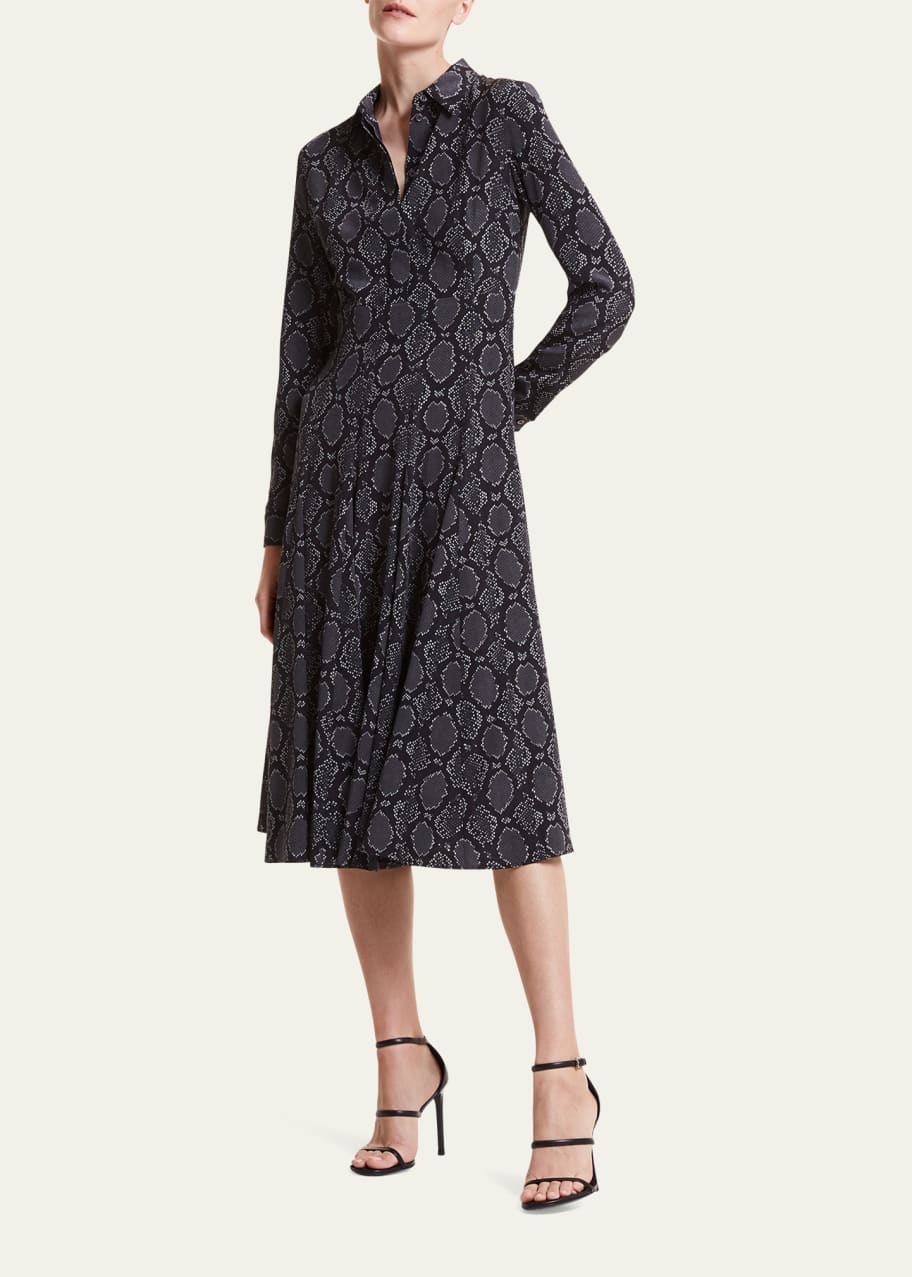 knee length dresses for ladies Navy Snake Print Tie Waist Midi Shirt Dress – AX Paris main image 1