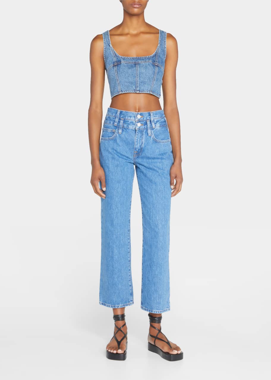 FRAME Seamed Denim Bustier Crop Top Bergdorf Goodman