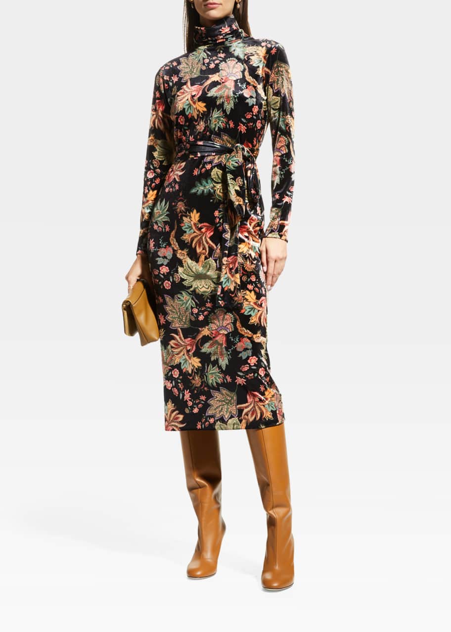 Image 1 of 1: Piper Velvet Belted Turtleneck Midi Dress