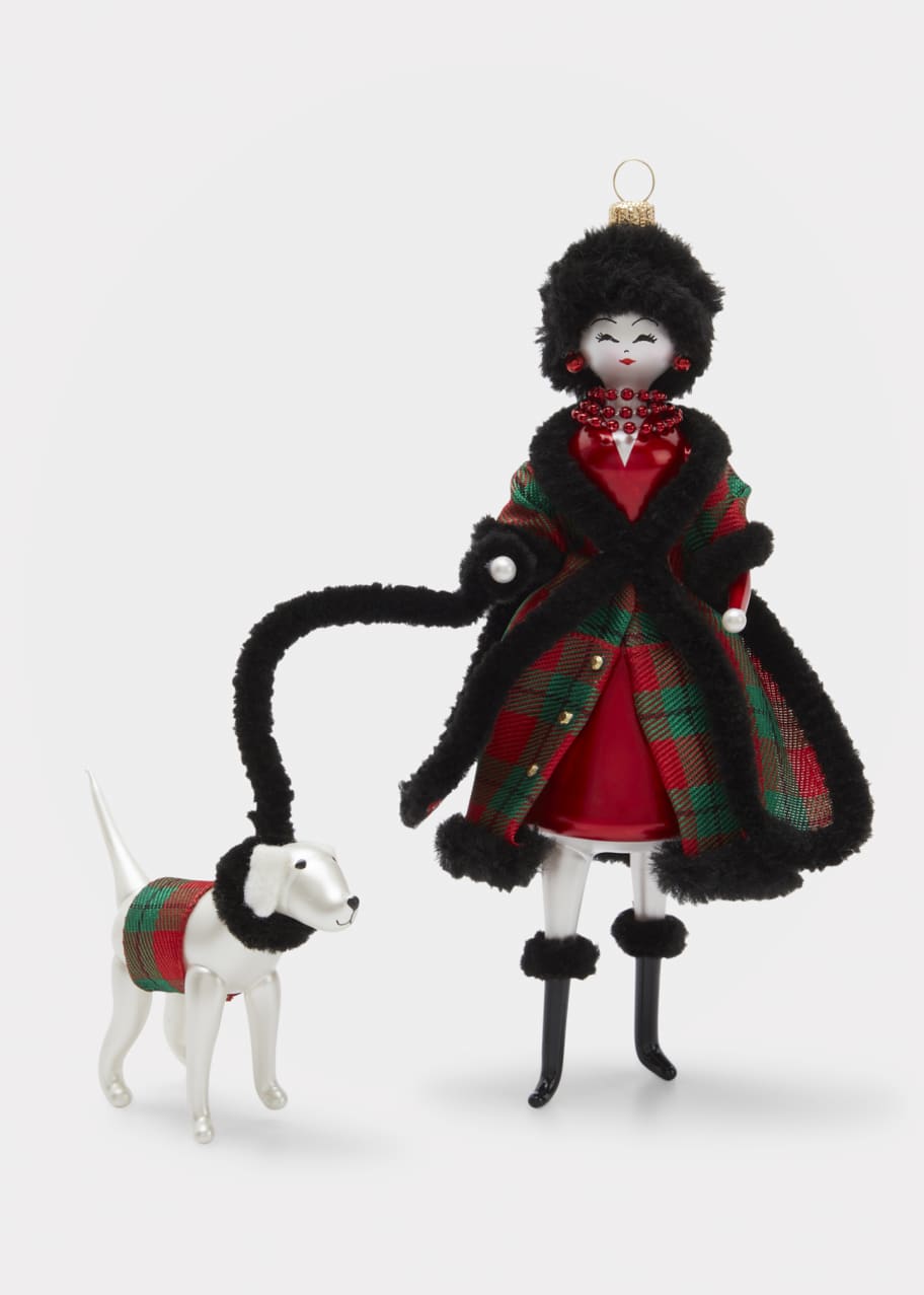 De Carlini Winter Dog Walking Lady Ornament Bergdorf Goodman