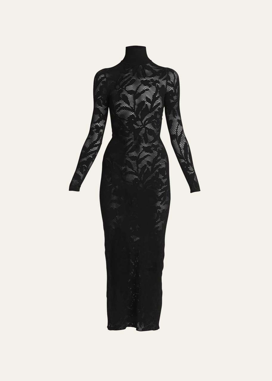 ALAIA Sheer Stretch-Lace Midi Dress - Bergdorf Goodman