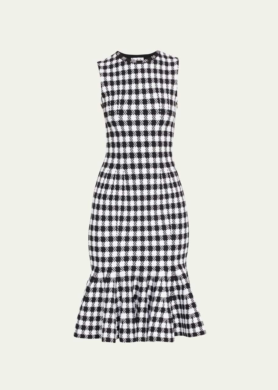ALAIA Gingham Flared-Hem Dress - Bergdorf Goodman