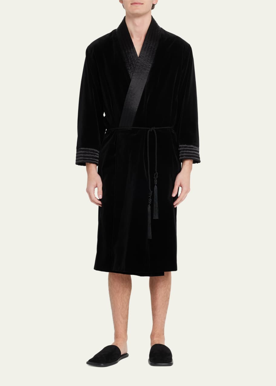 Saint Laurent Men's Velvet Robe with Quilted Trim Bergdorf Goodman