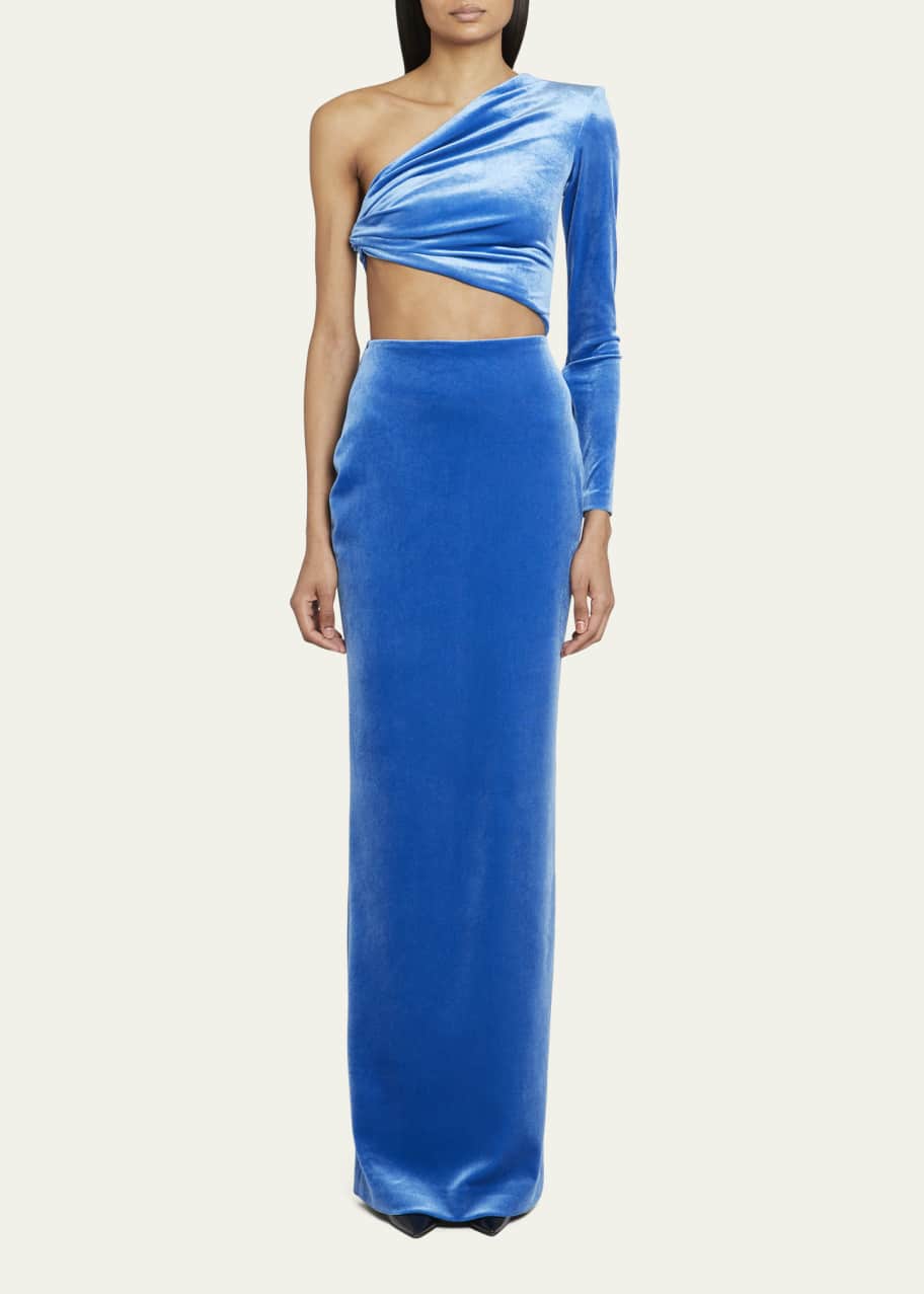 alex perry cut out dress ALEX PERRY Greer one-shoulder knotted cutout velvet mini dress