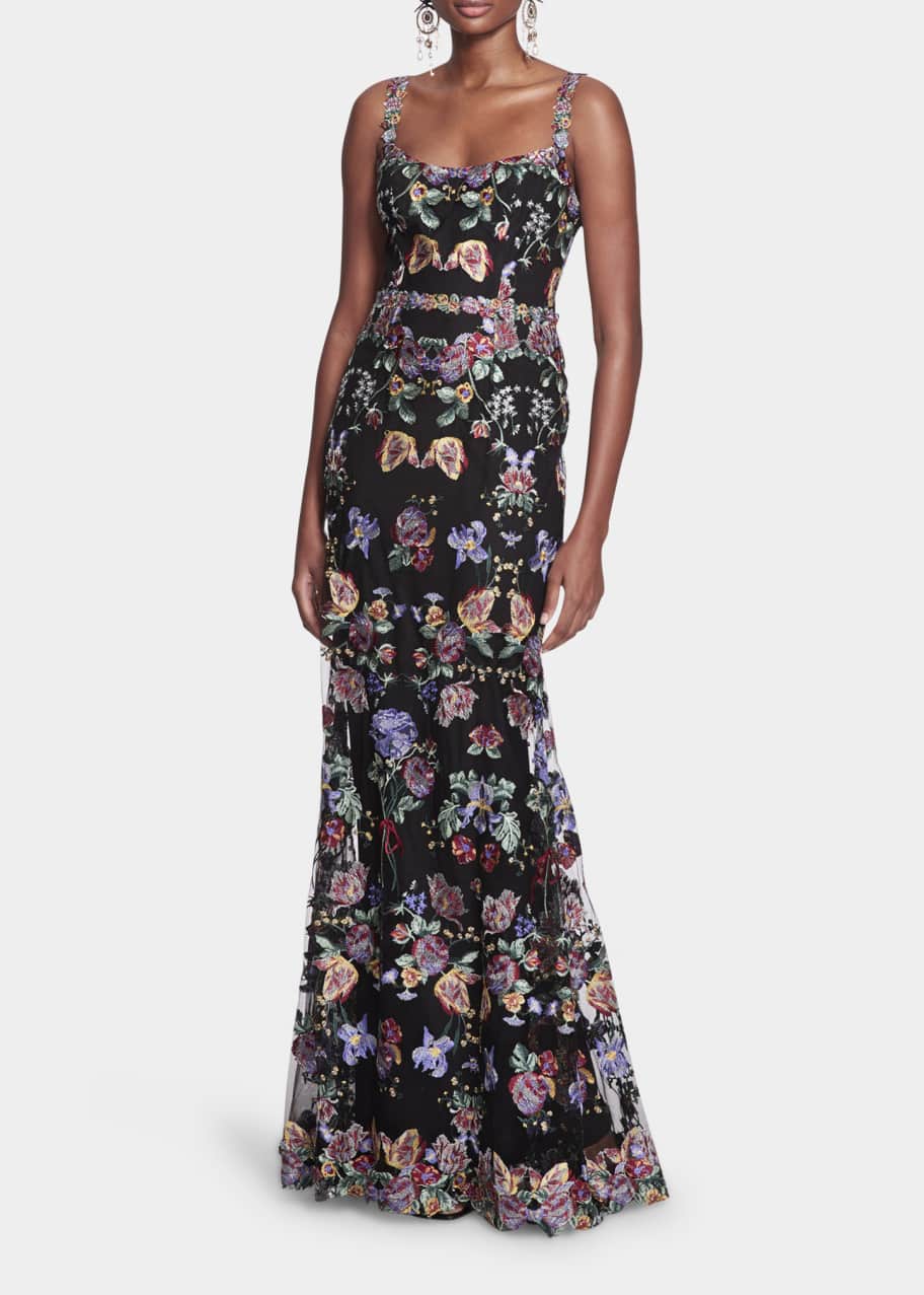 Marchesa Notte Metallic Floral Embroidered Tulle Gown Bergdorf Goodman