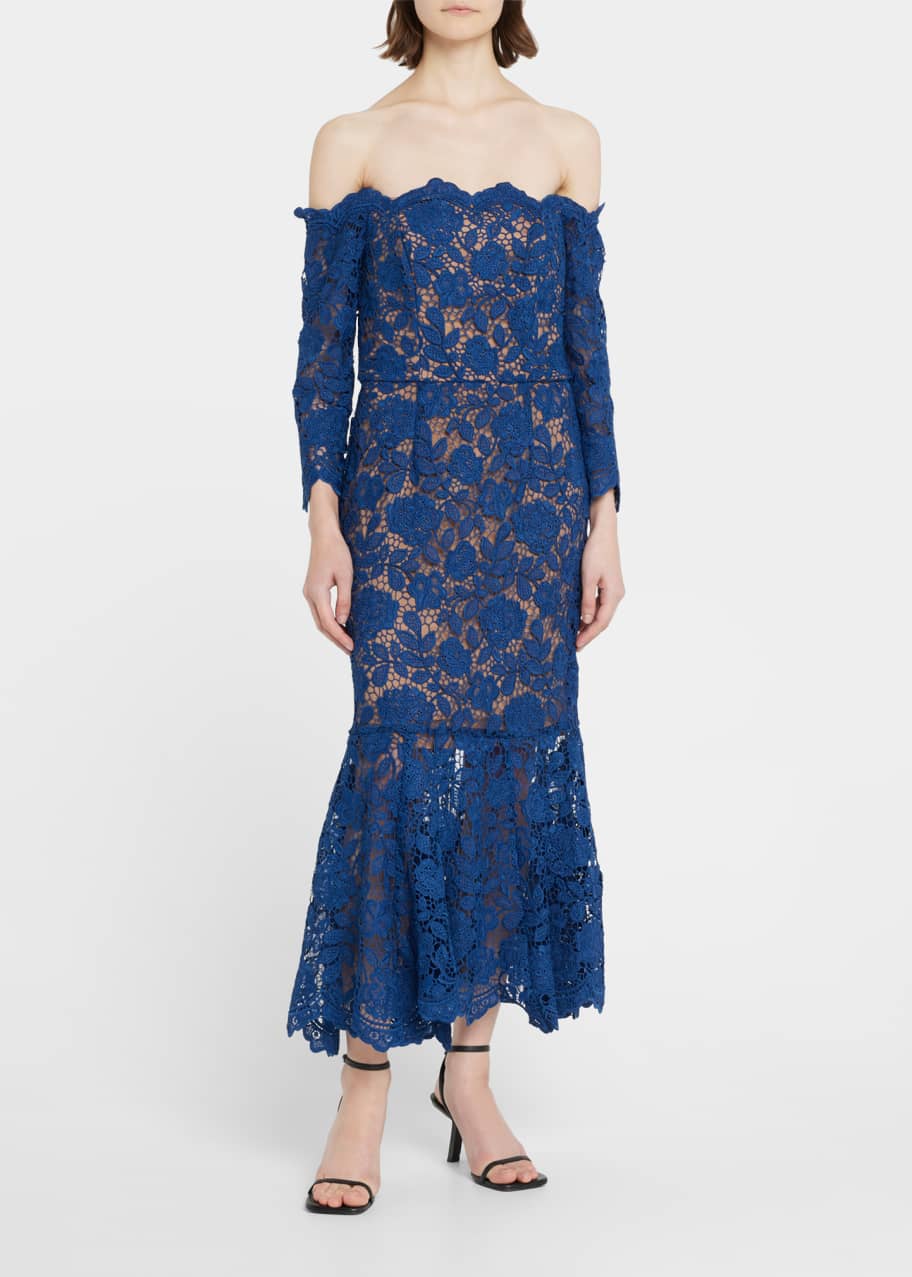 Off the shoulder fit and flare midi dress online